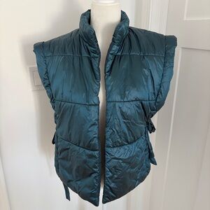 Pilcro Anthropologie Tie Side Quilted Puffer Vest OS Boho Oversized Teal*Z9